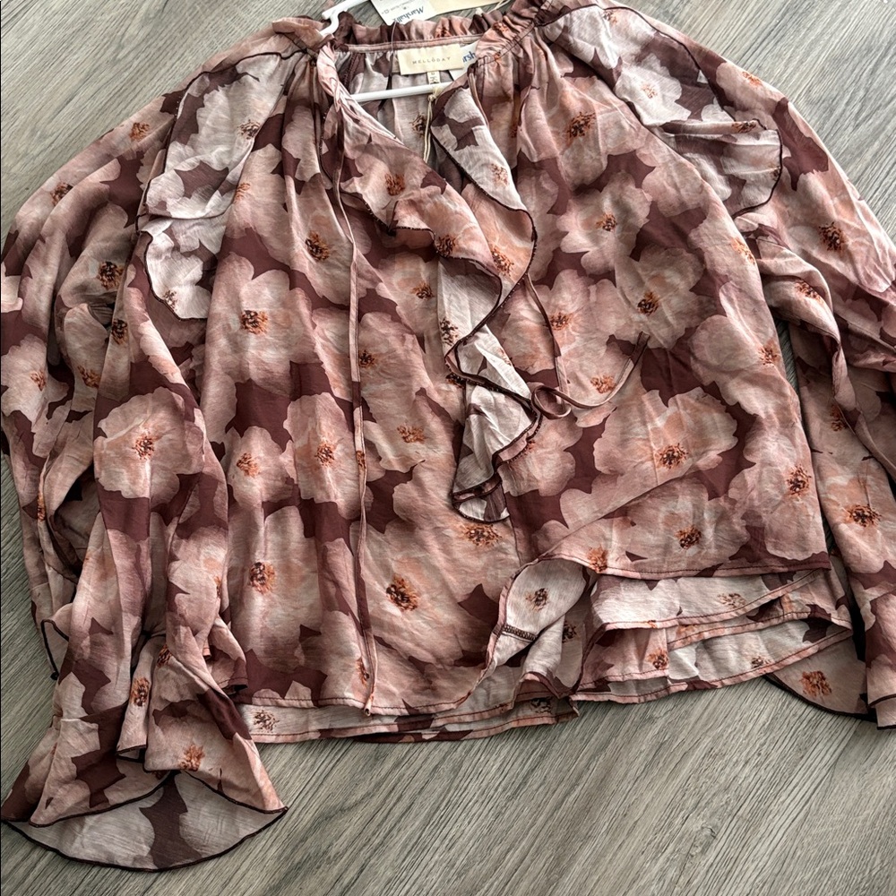 Melloday Ruffle Long Sleeve Blouse Size Medium NWT - Picture 2 of 10